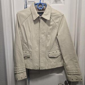 Adler Collection Retro 70s Studded Lamb Skin Leather Moto Jacket Size L